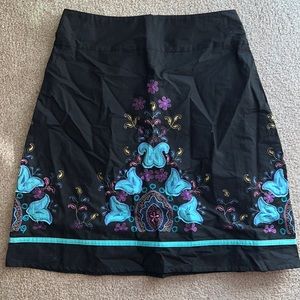 A-Line Black Skirt with colorful floral embroidery on front and sides